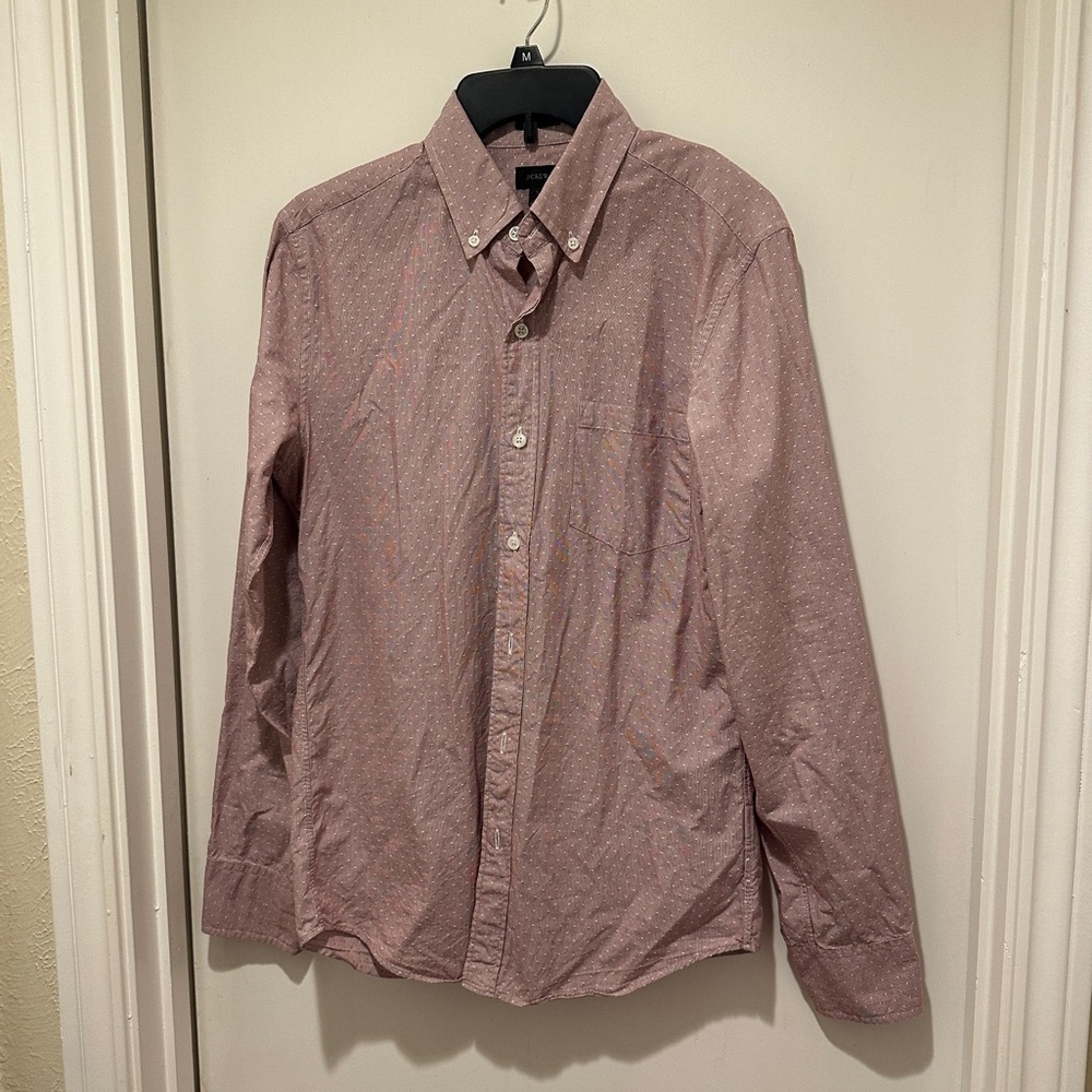 J. Crew Men’s Red & White Checkered Print Long Sleeve Button Down Dress Shirt